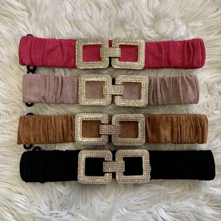 Cintura in velluto elasticizzata fibbia strass