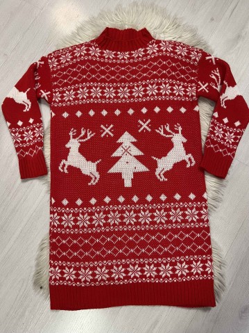 Vestito maxi pull renne e albero di natale rosso 2
