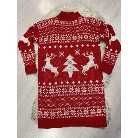 Vestito maxi pull renne e albero di natale rosso