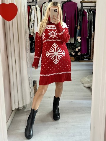 Vestito natale fiocco di neve collo alto rosso 2