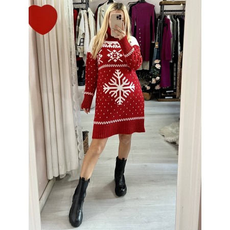 Vestito natale fiocco di neve collo alto rosso
