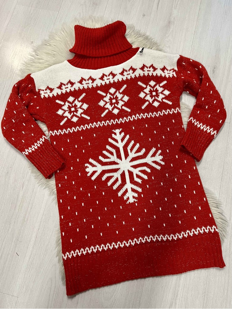 Vestito natale fiocco di neve collo alto rosso