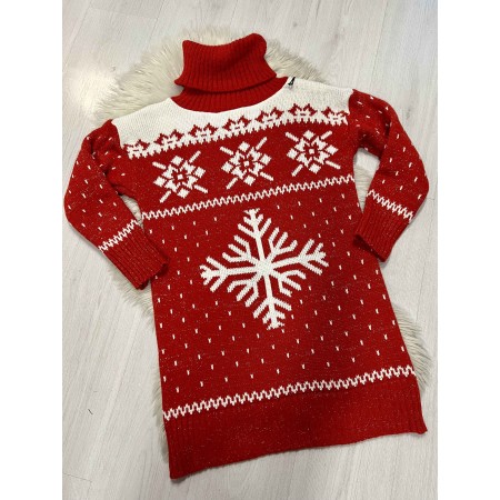 Vestito natale fiocco di neve collo alto rosso