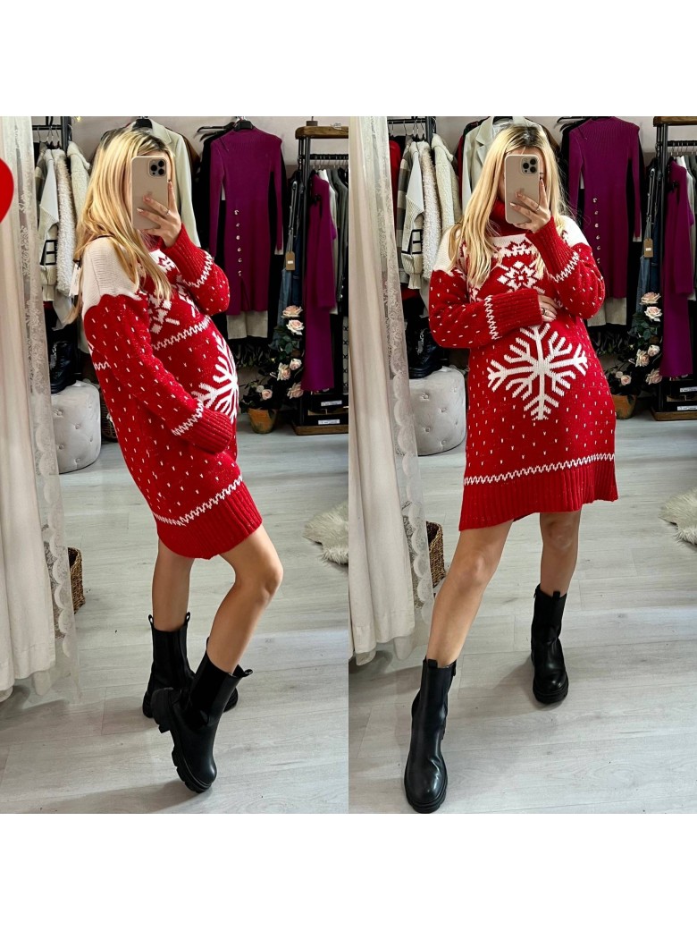 Vestito natale fiocco di neve collo alto rosso