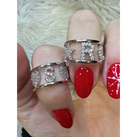 Anello iniziale lettera cuore e stella strass