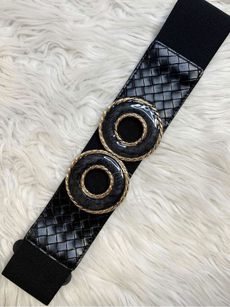 Cintura elastica fibbia rotonda NERA pelle