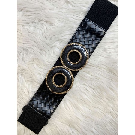 Cintura elastica fibbia rotonda NERA pelle