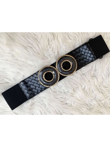 Cintura elastica fibbia rotonda NERA pelle 2