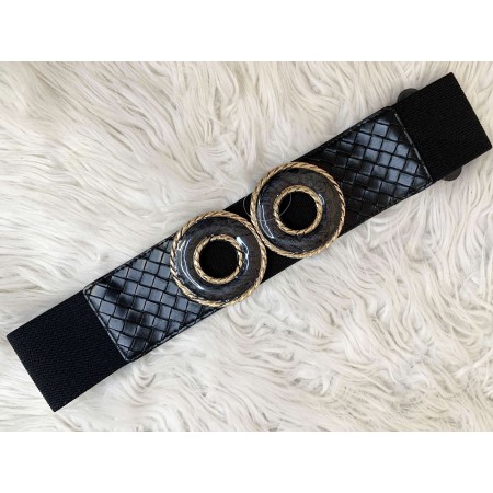 Cintura elastica fibbia rotonda NERA pelle