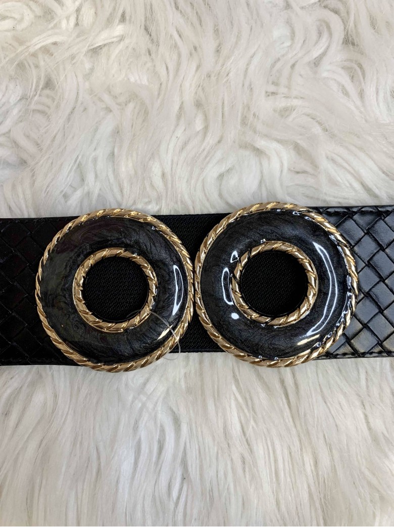 Cintura elastica fibbia rotonda NERA pelle