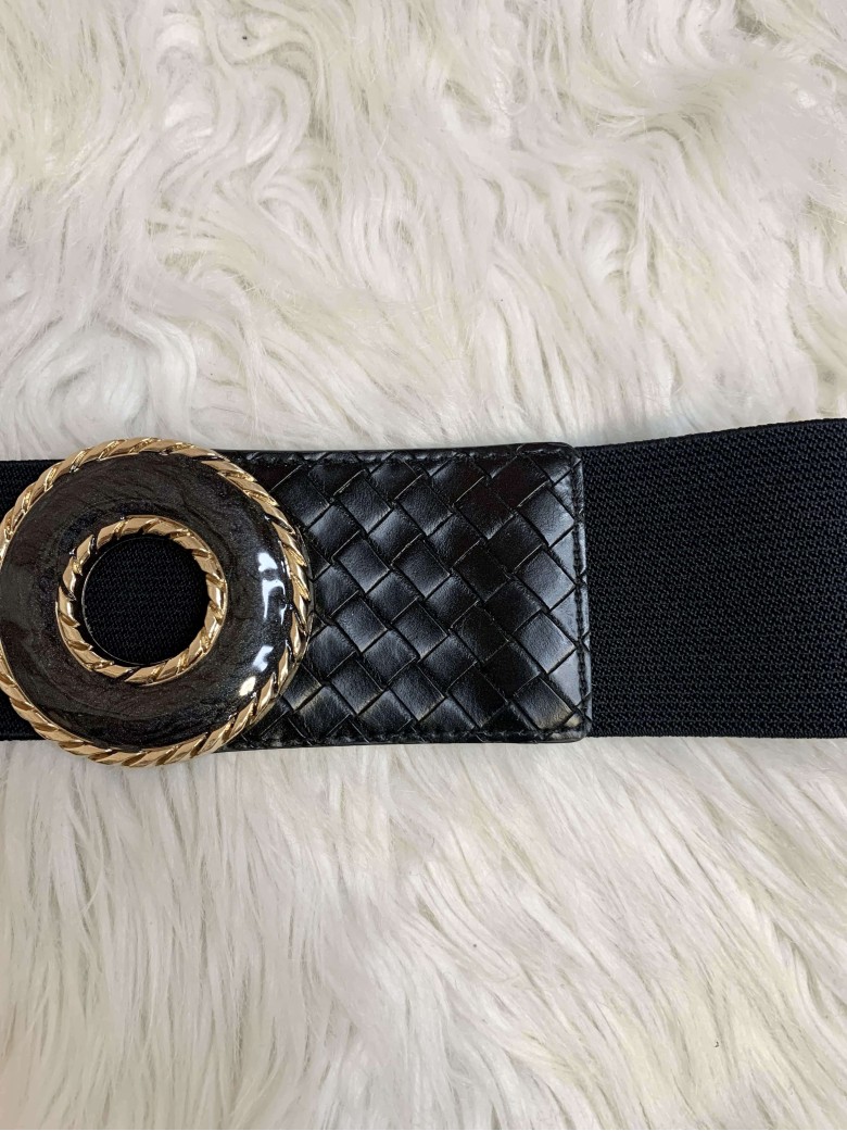 Cintura elastica fibbia rotonda NERA pelle