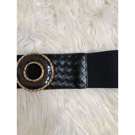 Cintura elastica fibbia rotonda NERA pelle