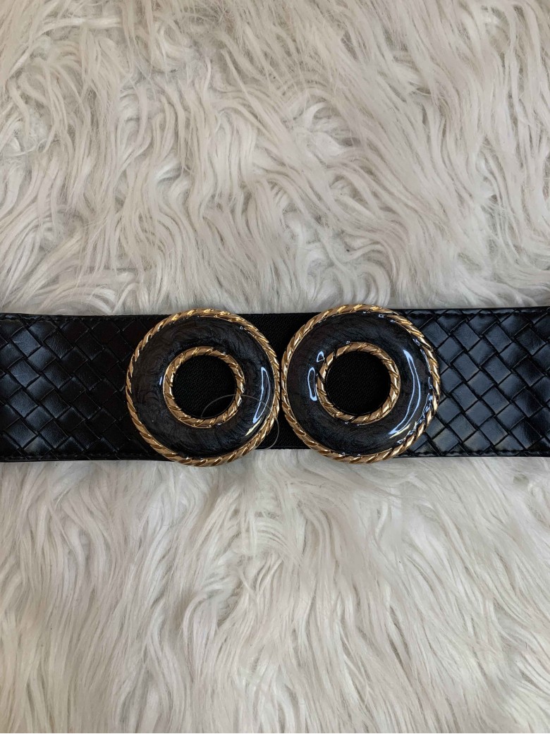 Cintura elastica fibbia rotonda NERA pelle