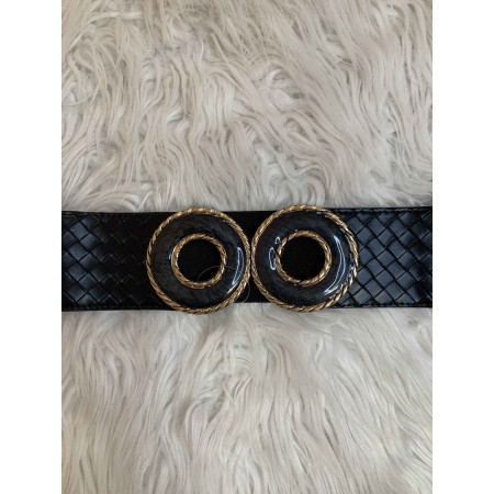 Cintura elastica fibbia rotonda NERA pelle