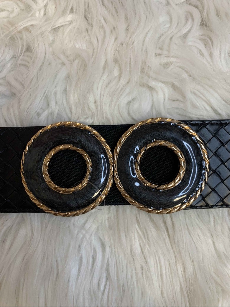 Cintura elastica fibbia rotonda NERA pelle