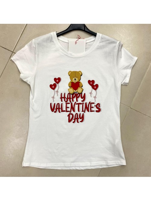 Maglia t shirt HAPPY VALENTINE'S DAY orsetto cuori