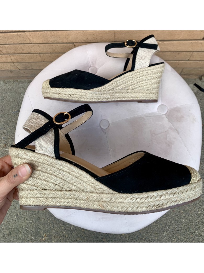 Zeppe espadrillas paglia NERE