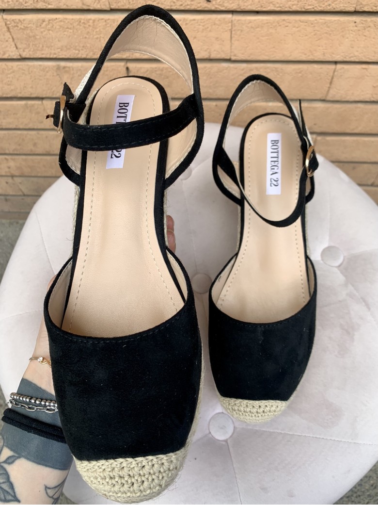 Zeppe espadrillas paglia NERE