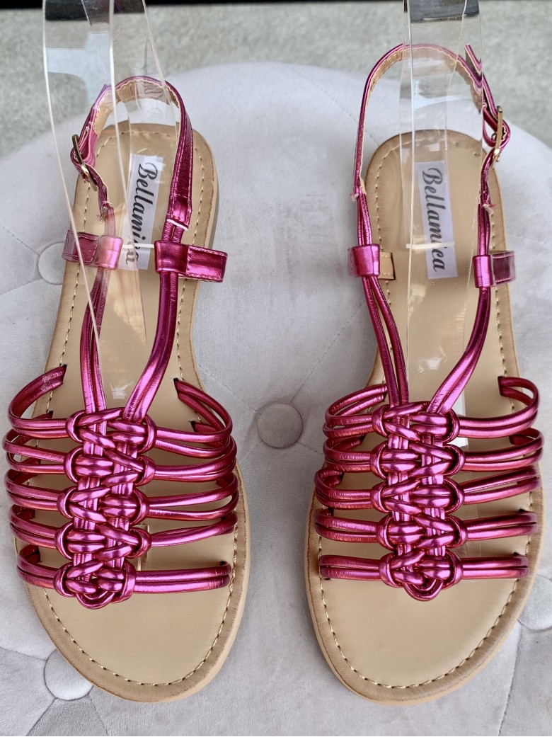 Sandali lucidi ragnetto con nodi FUCSIA