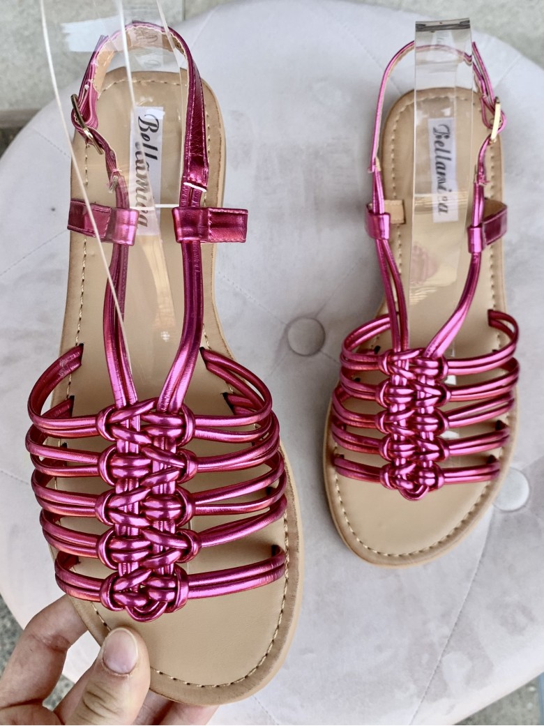 Sandali lucidi ragnetto con nodi FUCSIA