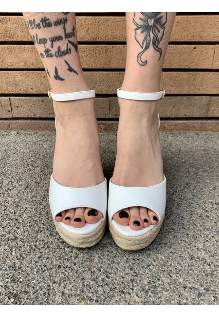 Zeppa paglia eco-pelle BIANCA