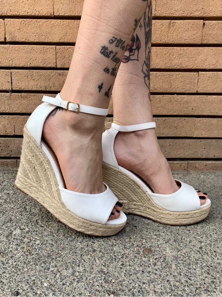 Zeppa paglia eco-pelle BIANCA