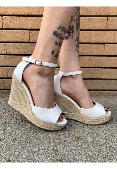 Zeppa paglia eco-pelle BIANCA