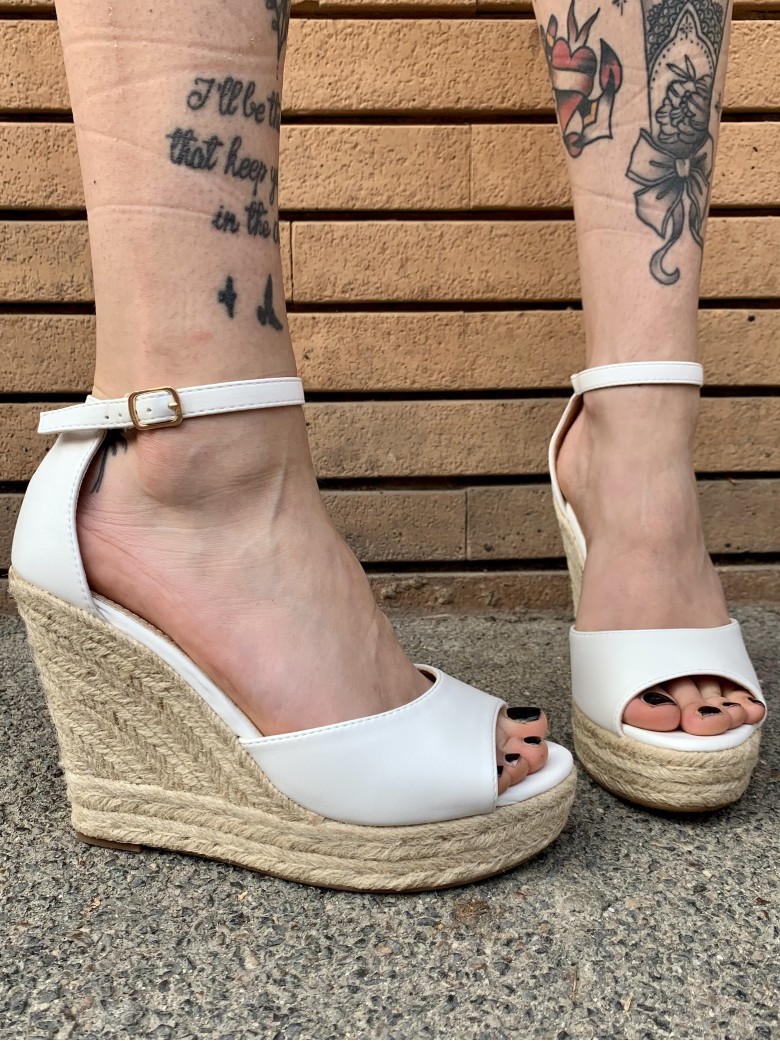 Zeppa paglia eco-pelle BIANCA