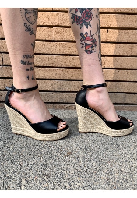 Zeppa paglia eco-pelle NERA