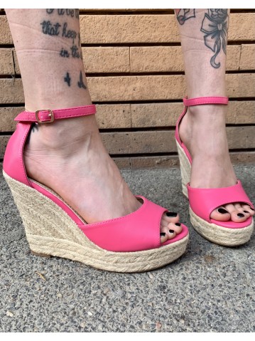 Zeppa paglia eco-pelle FUCSIA 2