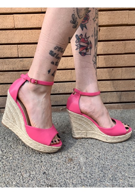 Zeppa paglia eco-pelle FUCSIA