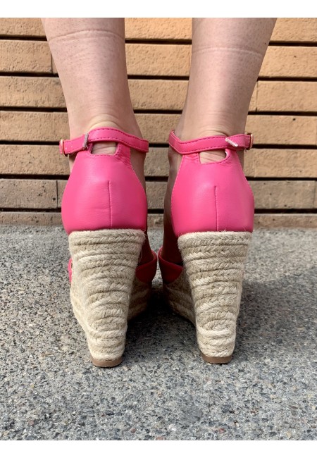 Zeppa paglia eco-pelle FUCSIA