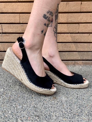 Zeppa paglia bassa aperta NERA 2