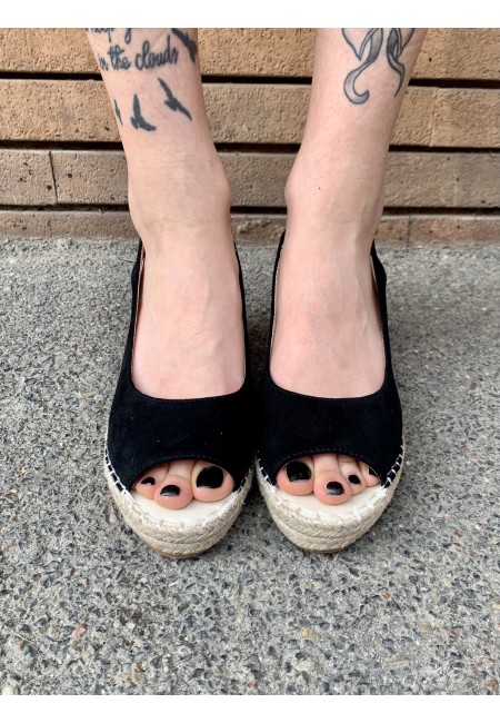 Zeppa paglia bassa aperta NERA