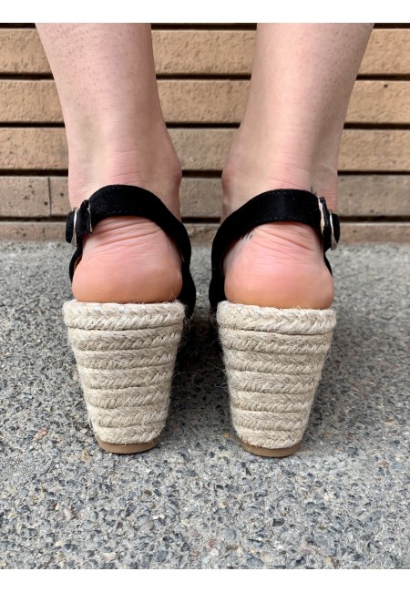 Zeppa paglia bassa aperta NERA