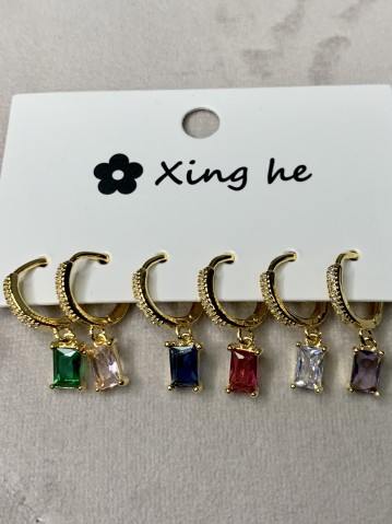 Set 6 orecchini PIETRE COLORATE dorati 2