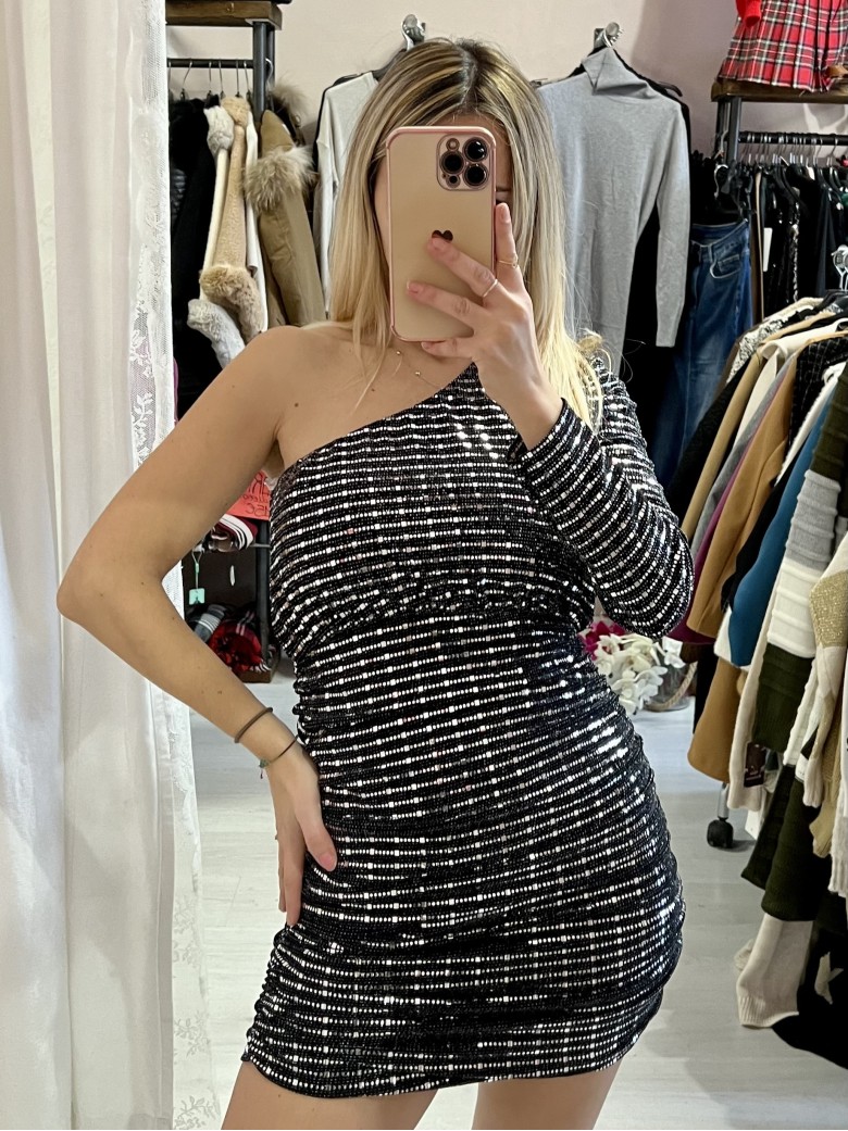 Vestito piastrine MONOSPALLA argentato nero