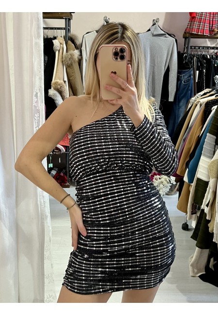 Vestito piastrine MONOSPALLA argentato nero