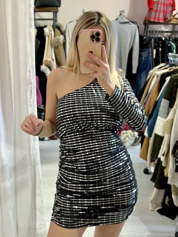 Vestito piastrine MONOSPALLA argentato nero 2