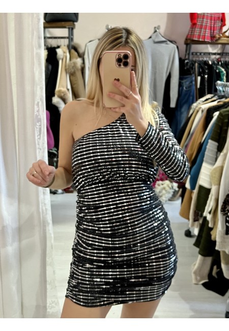 Vestito piastrine MONOSPALLA argentato nero