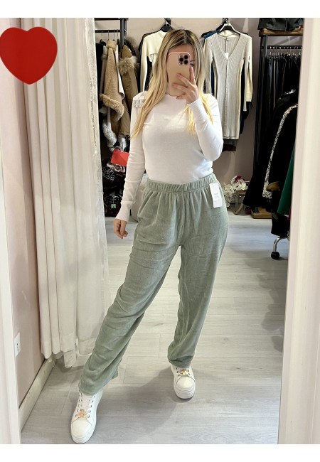 Pantaloni teddy tuta pelosini CALDI felpati verde acqua