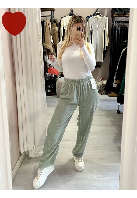 Pantaloni teddy tuta pelosini CALDI felpati verde acqua