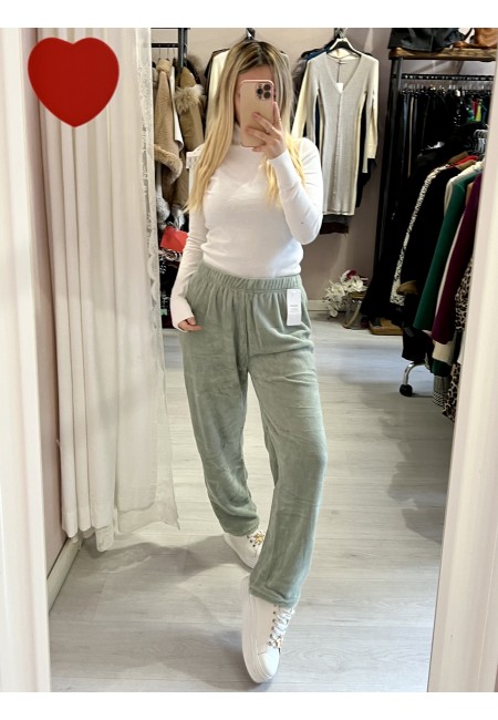 Pantaloni teddy tuta pelosini CALDI felpati verde acqua