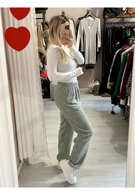 Pantaloni teddy tuta pelosini CALDI felpati verde acqua