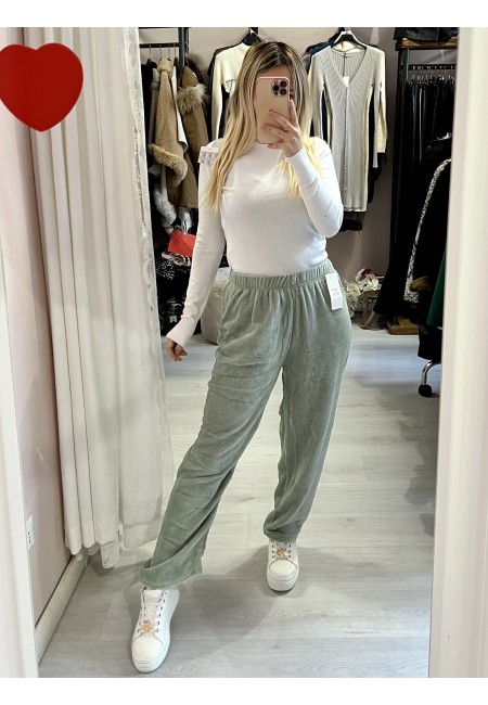 Pantaloni teddy tuta pelosini CALDI felpati verde acqua