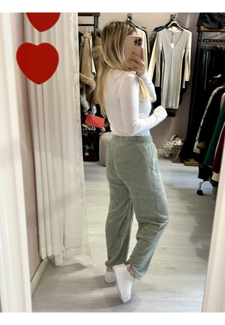 Pantaloni teddy tuta pelosini CALDI felpati verde acqua