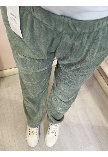 Pantaloni teddy tuta pelosini CALDI felpati verde acqua