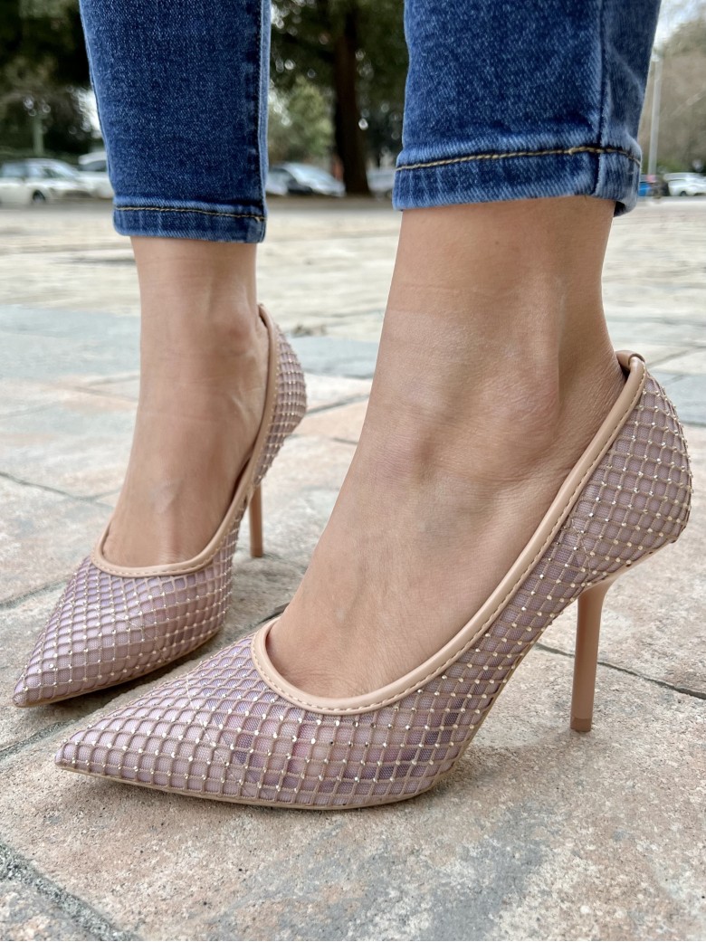 Decoltè a punta rete e brillanti NUDE 99-17