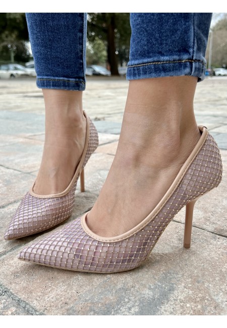 Decoltè a punta rete e brillanti NUDE 99-17