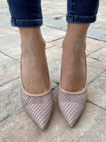 Decoltè a punta rete e brillanti NUDE 99-17 2